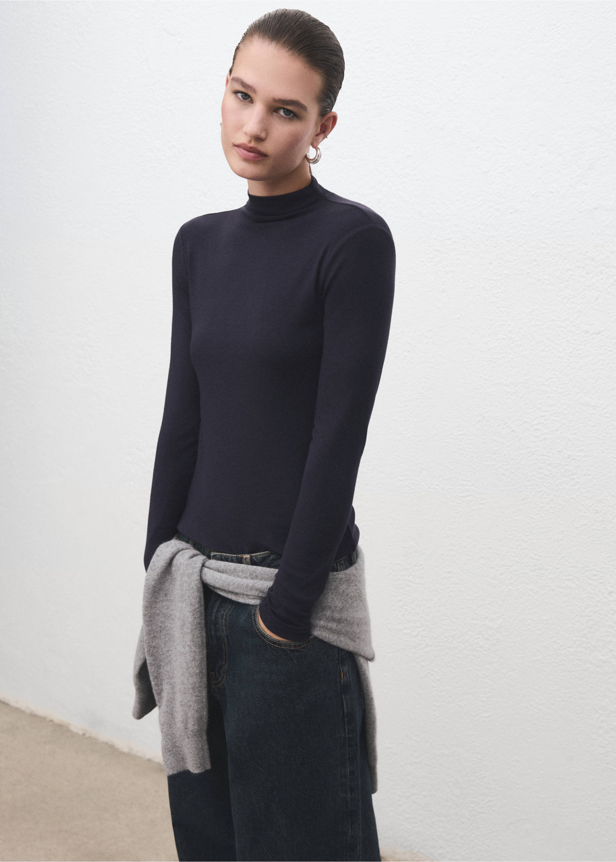 Turtleneck T-shirt - Medium plane, Navy. Ref: 17047784-00.