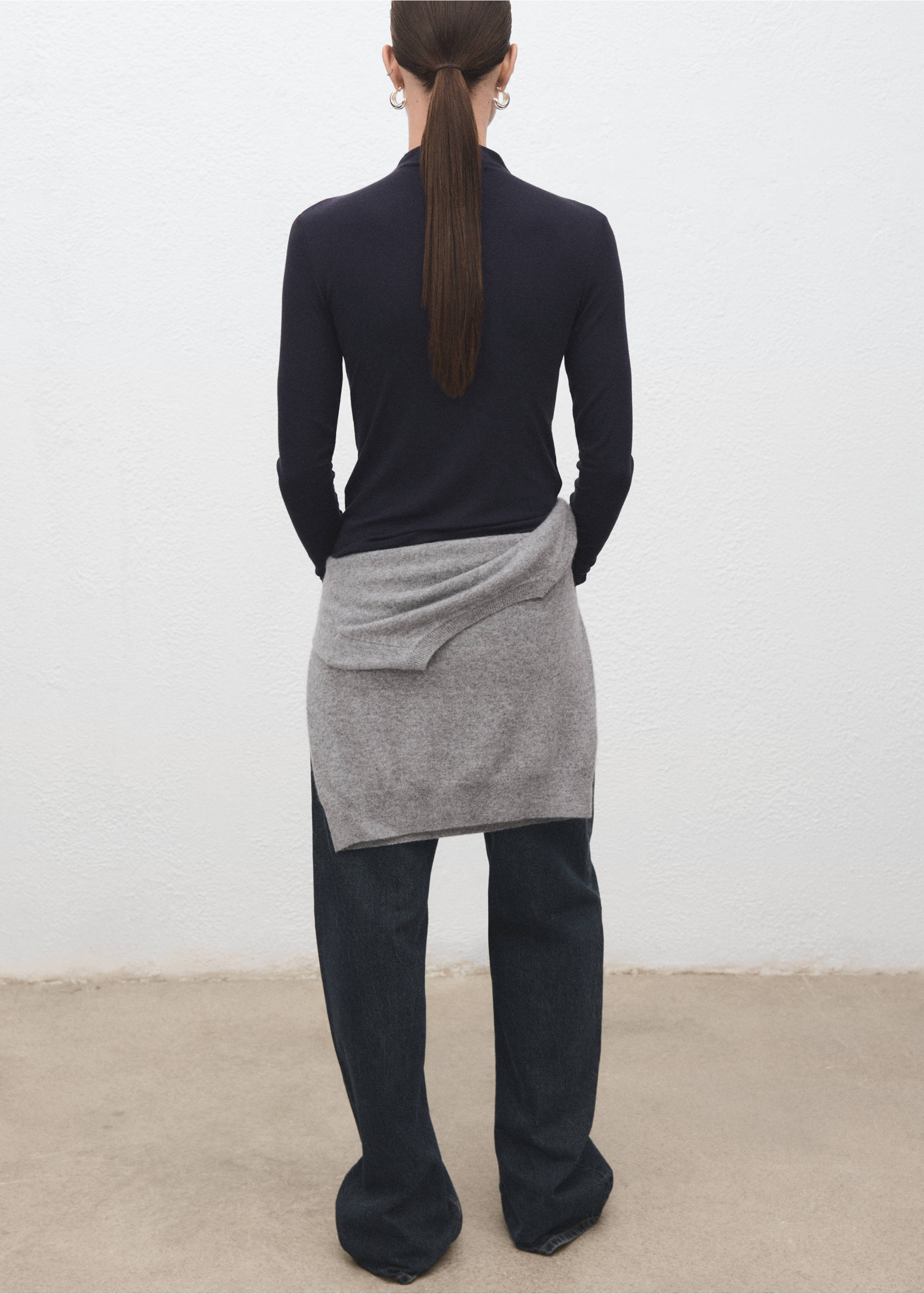 Turtleneck T-shirt - Reverse of the article, Navy. Ref: 17047784-00.