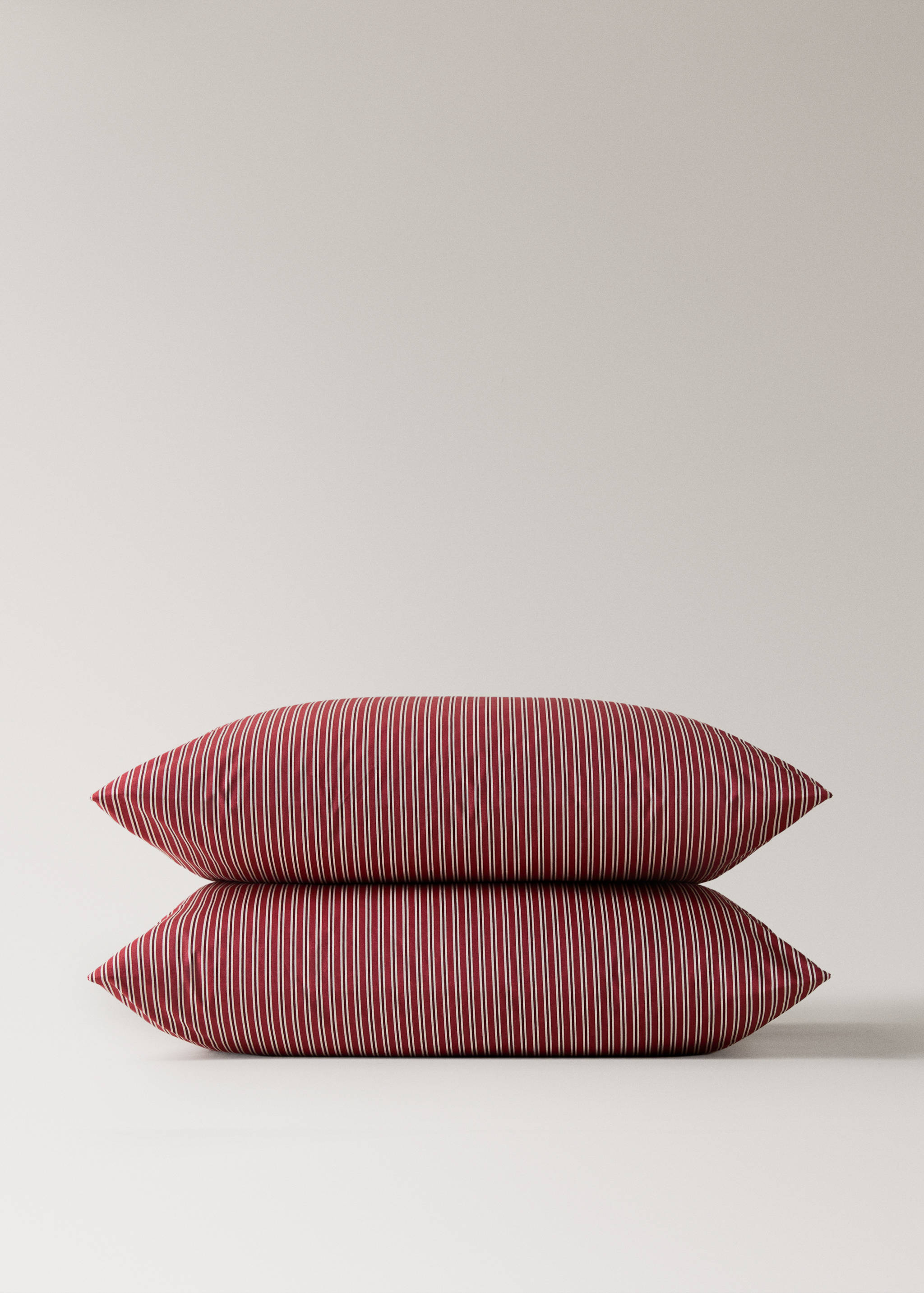 Reversible percale cotton striped pillowcase 60x60cm - Details of the article 1