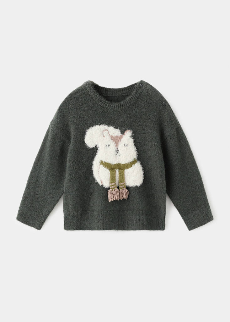 Sweater with embroidered animal — Dark Green