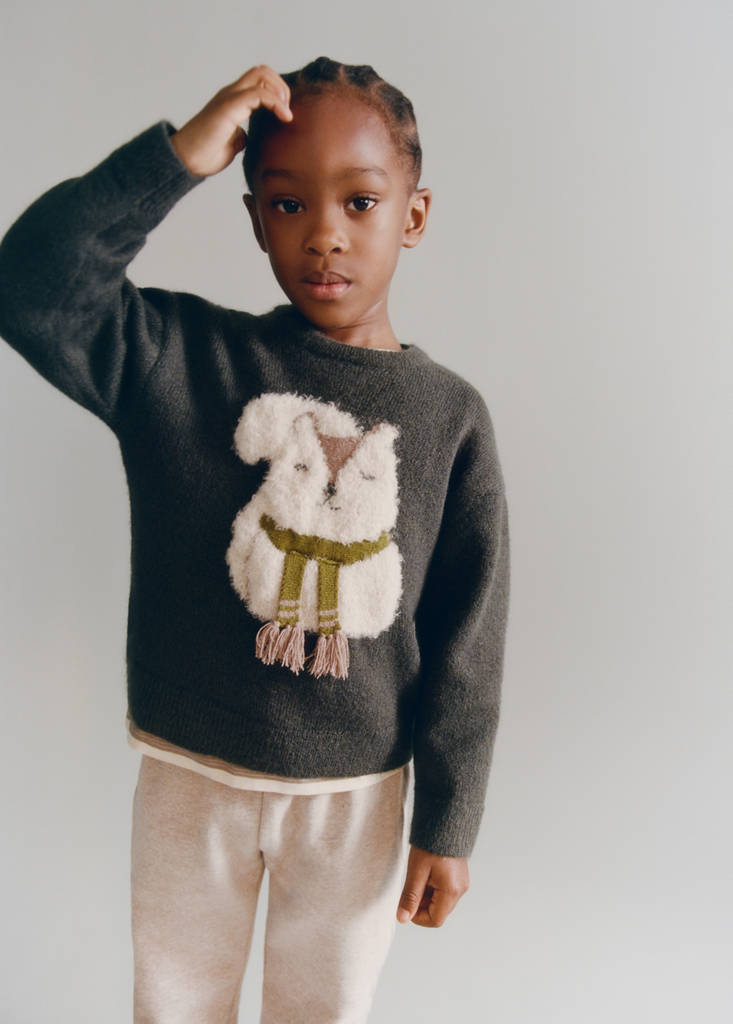 Sweater with embroidered animal — Dark Green