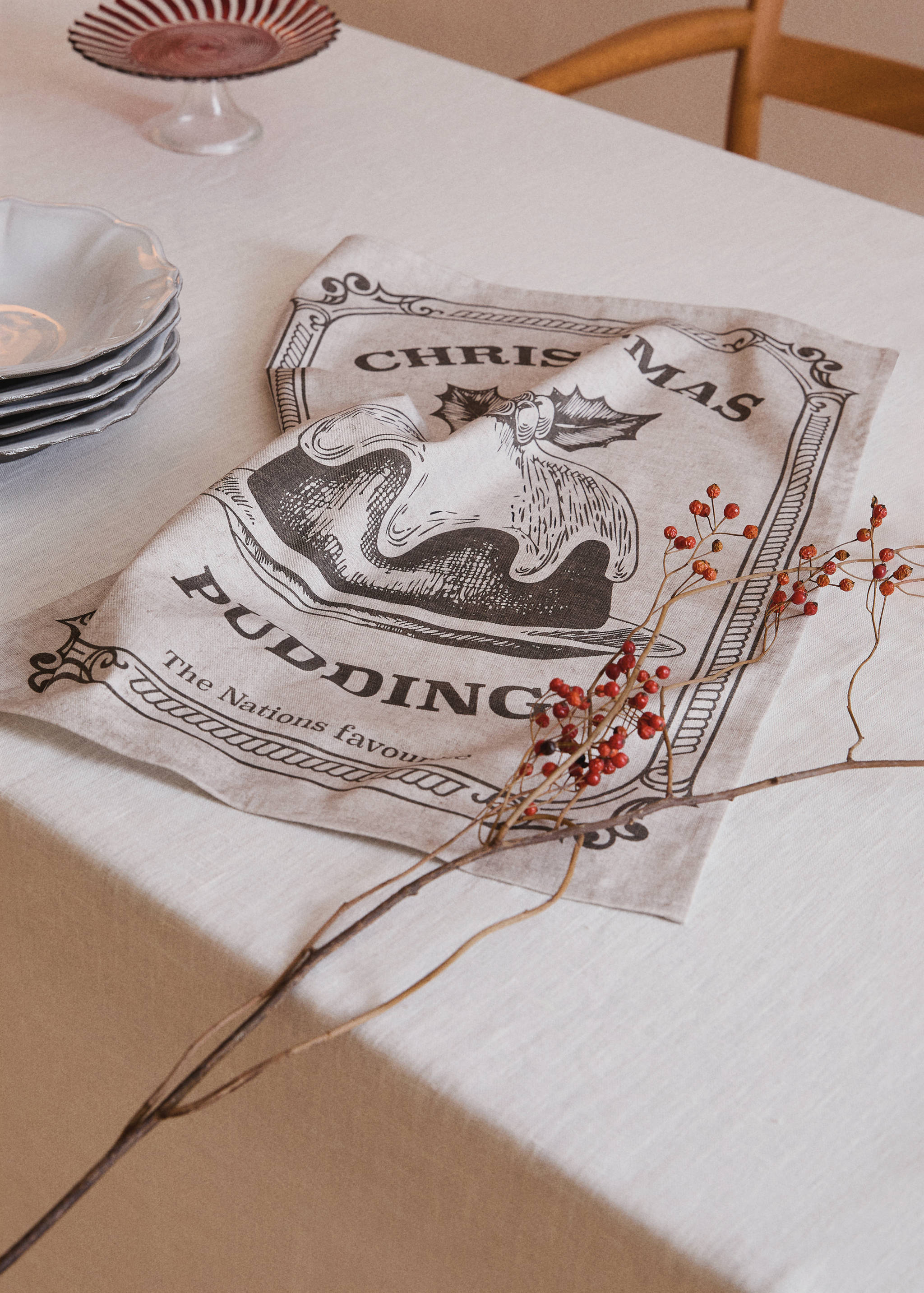 Kitchen cloth with Christmas pudding print - General plane