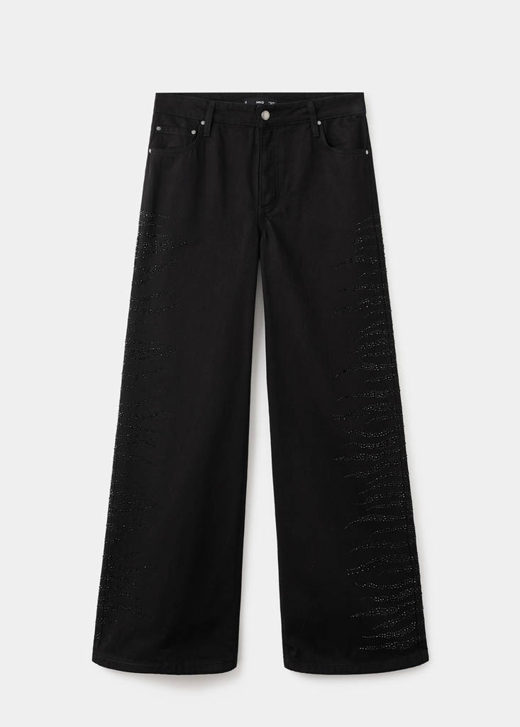 Wide leg jeans with rhinestones — Black denim