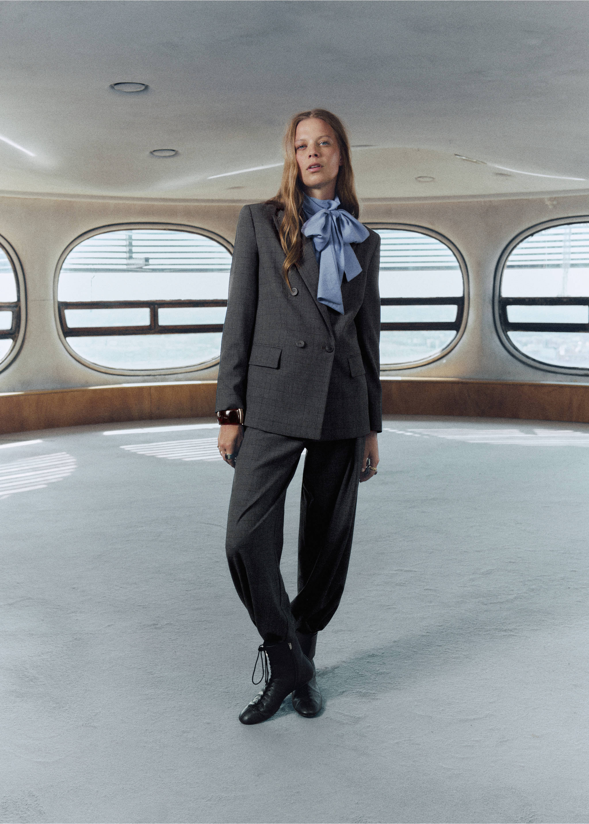 Double-breasted check suit jacket - General plane, Grey. Ref: 17047803-00.