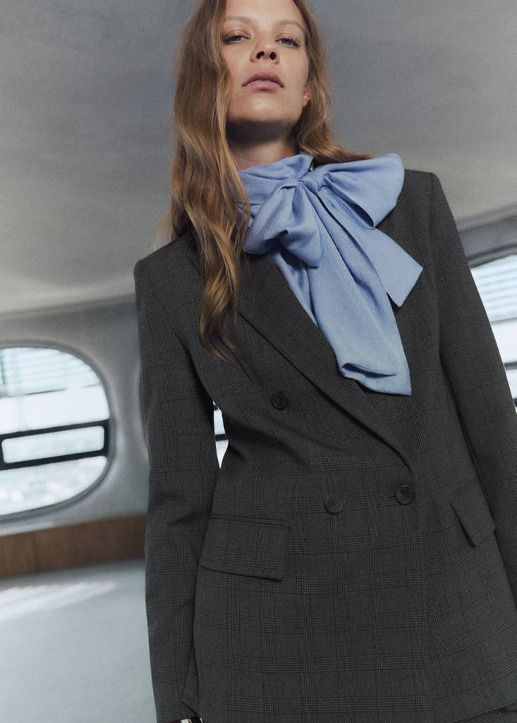 Double-breasted check suit jacket