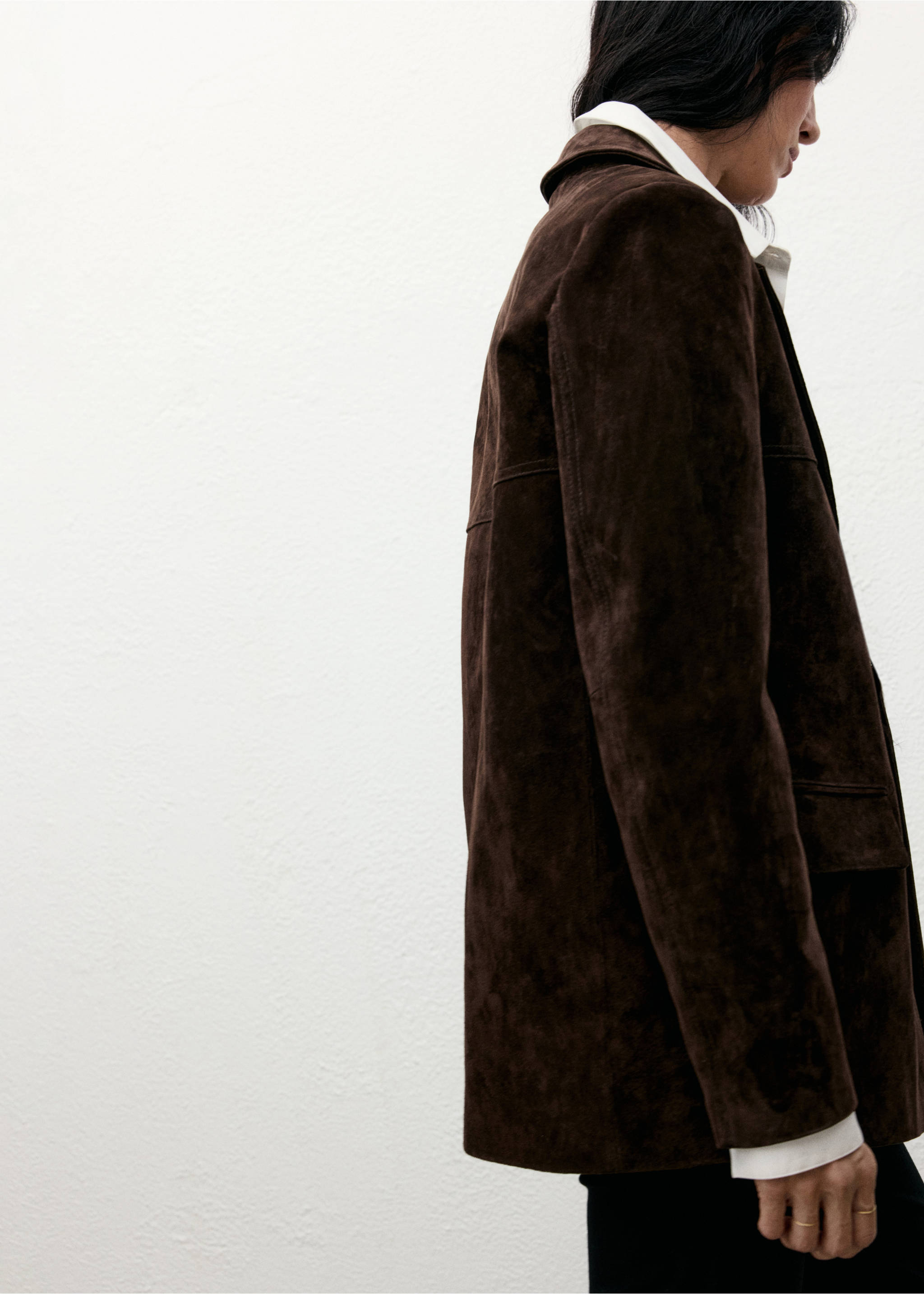 Straight suede jacket - Details of the article 1, Chocolate. Ref: 17047811-00.