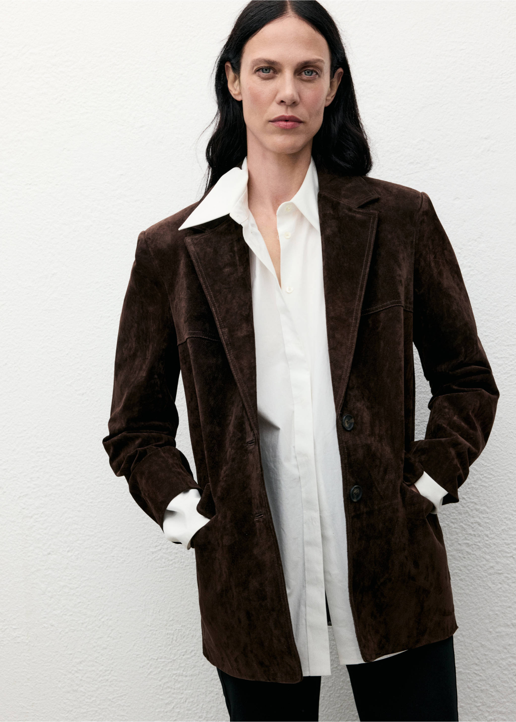 Straight suede jacket - Medium plane, Chocolate. Ref: 17047811-01.