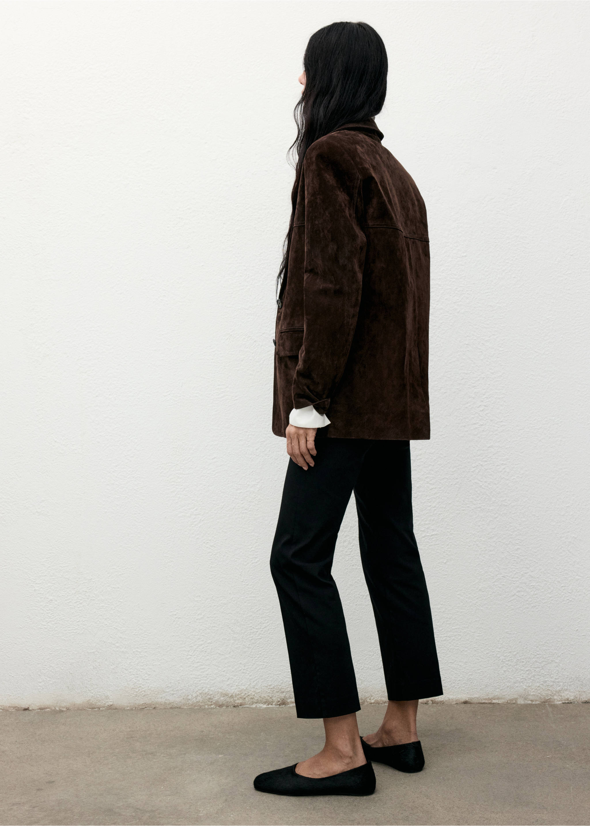 Straight suede jacket - Reverse of the article, Chocolate. Ref: 17047811-01.