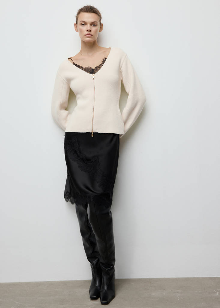Knitted jacket with zip — Ecru
