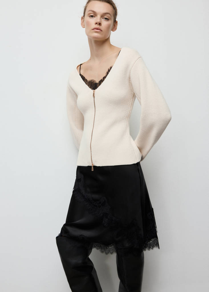 Knitted jacket with zip — Ecru