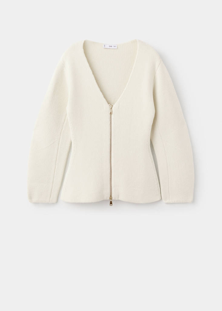 Knitted jacket with zip — Ecru