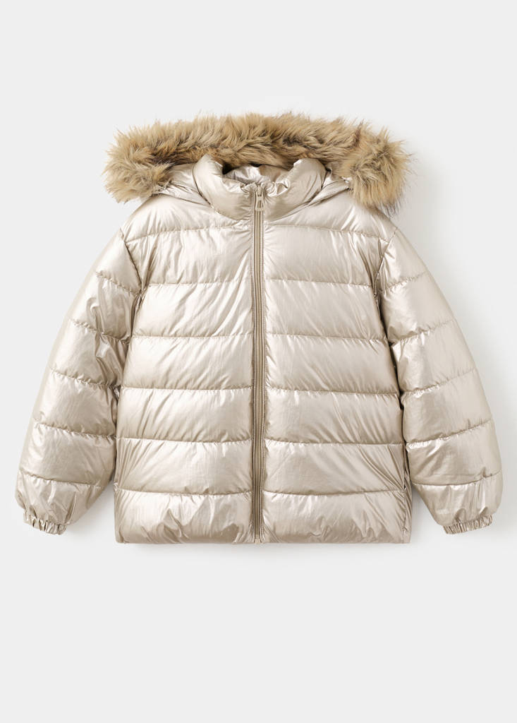 Metallic puffer jacket — Dark Silver