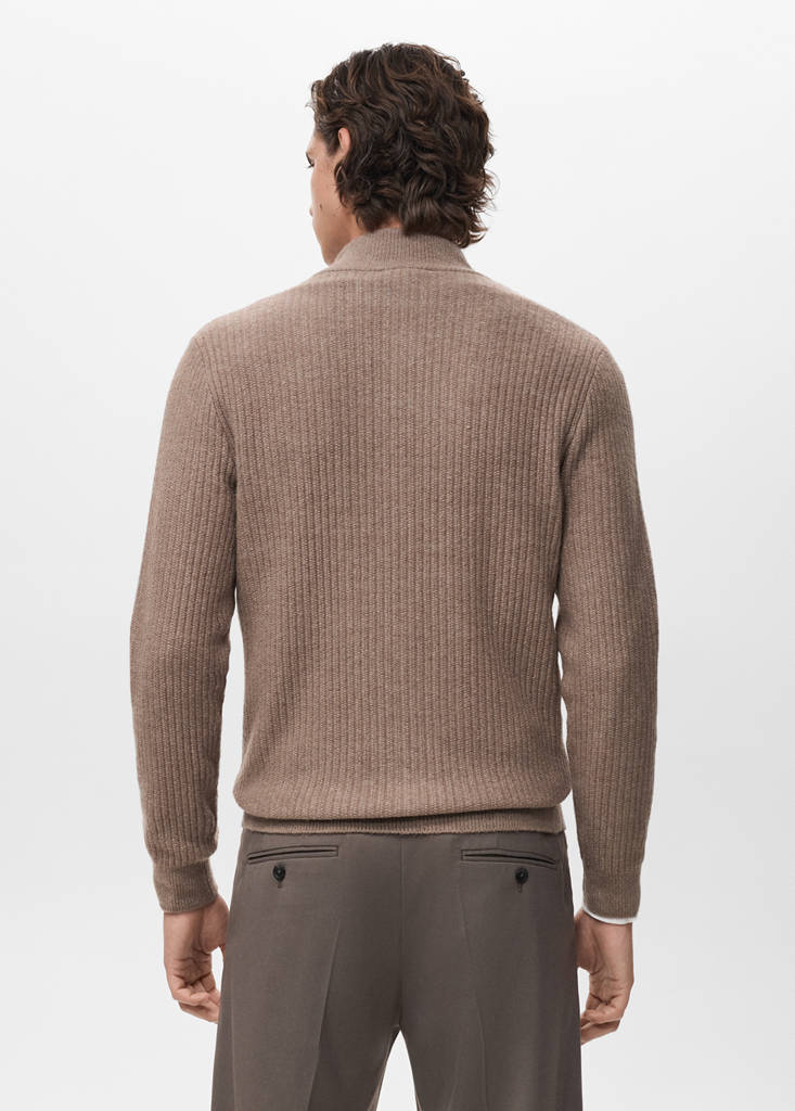 Ribbed-knit cardigan with zip — Medium Brown