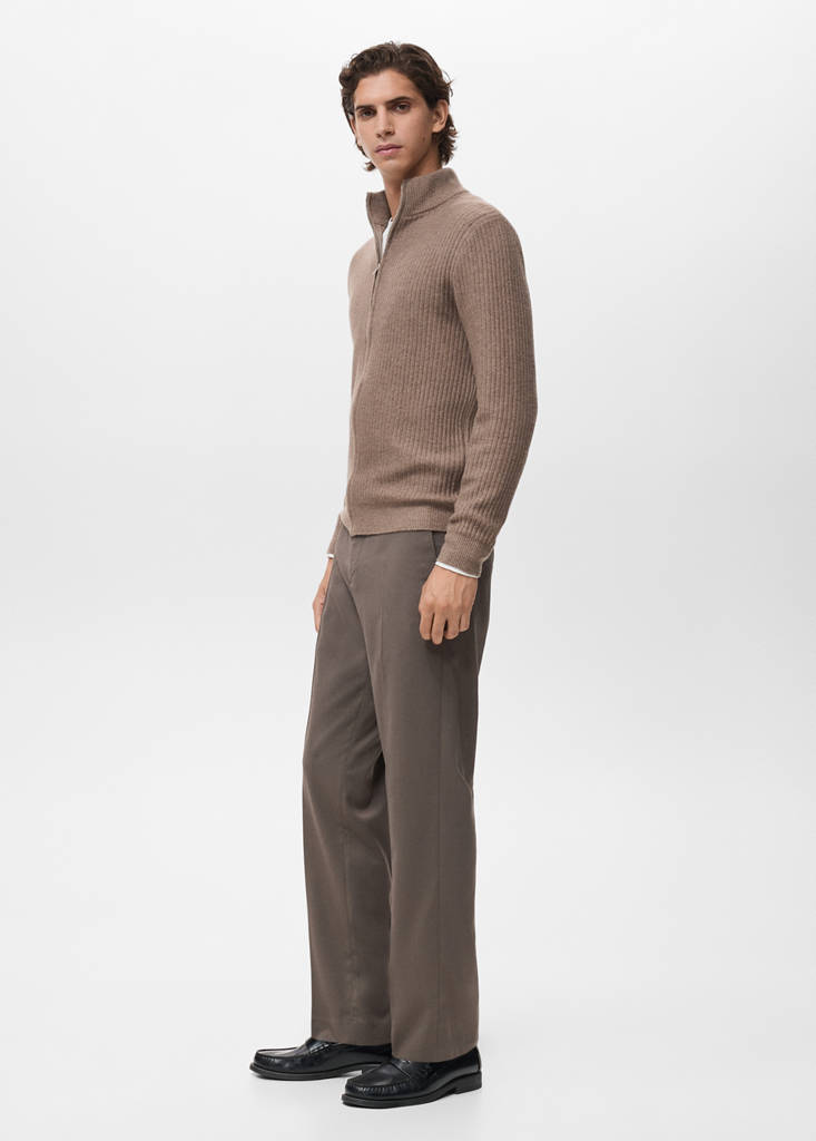 Ribbed-knit cardigan with zip — Medium Brown