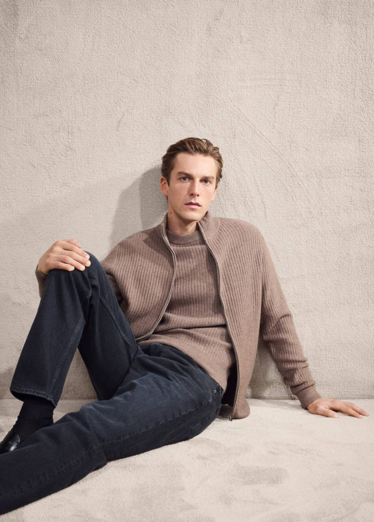 Ribbed-knit cardigan with zip — Medium Brown