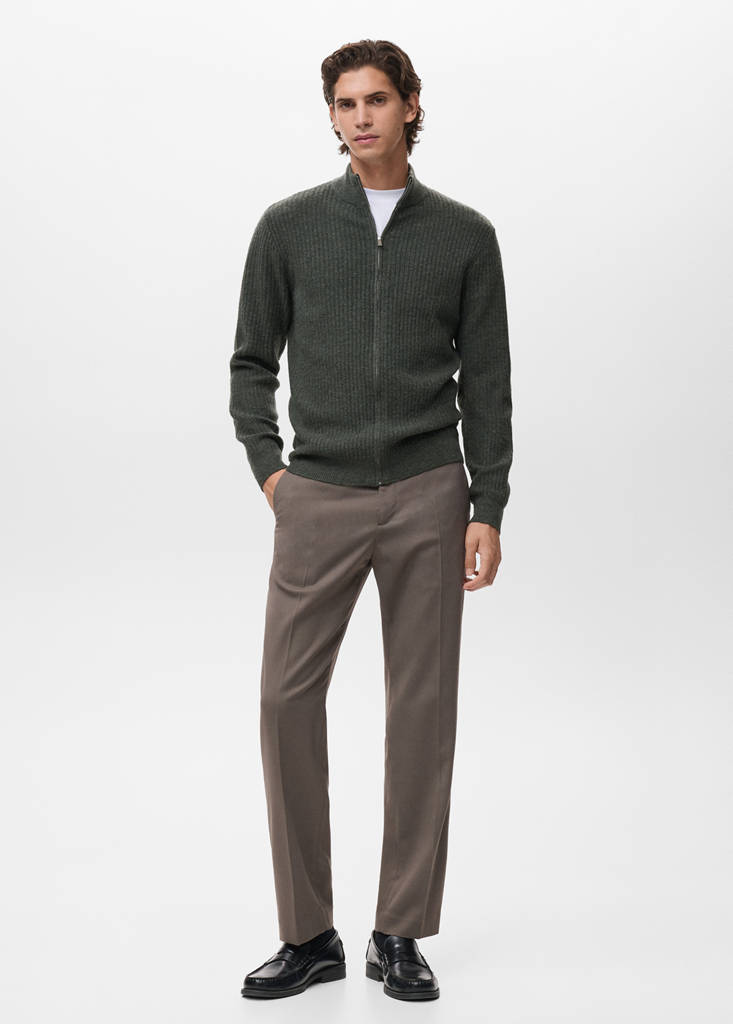 Ribbed-knit cardigan with zip — Dark Green