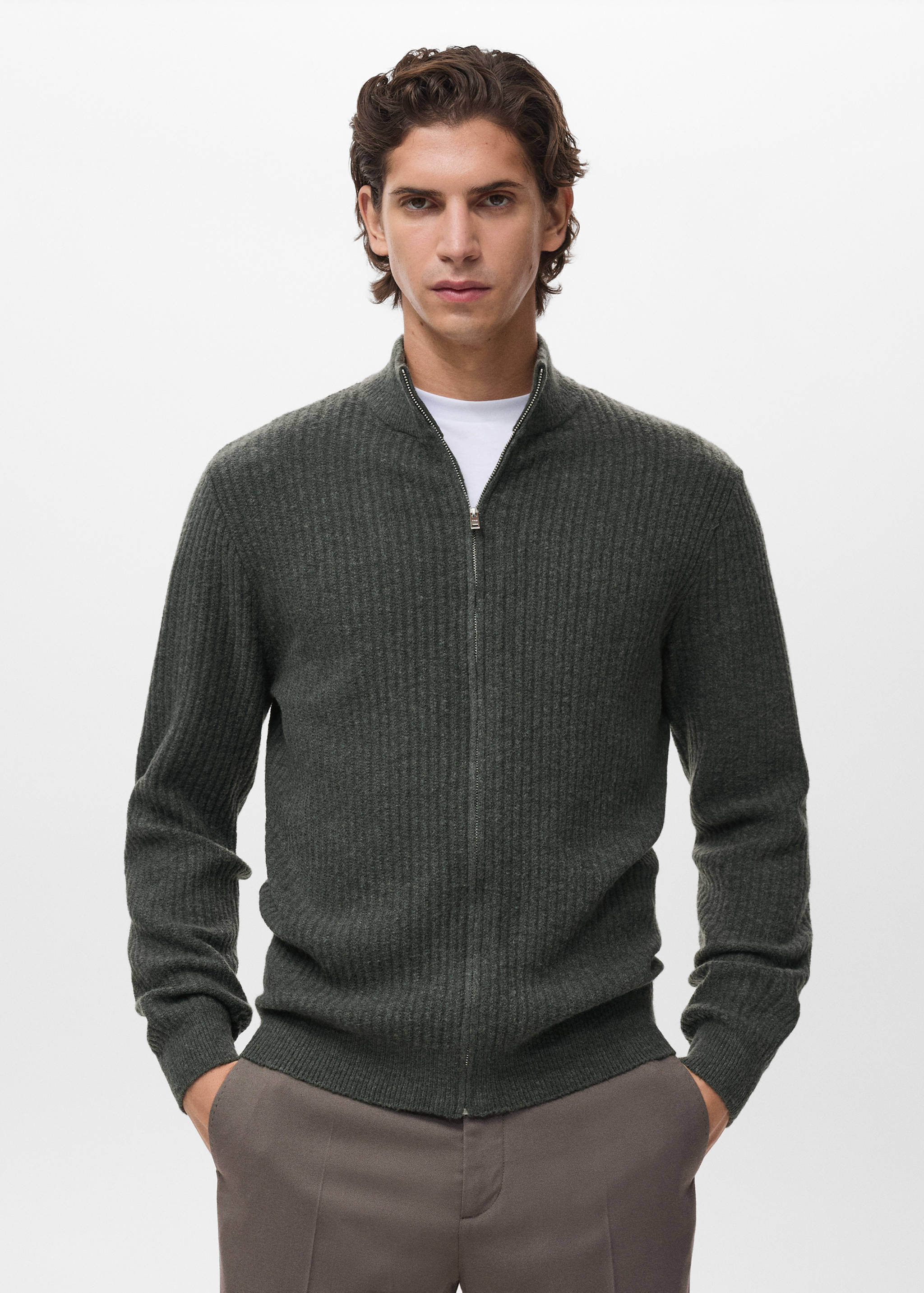 Ribbed-knit cardigan with zip - Medium plane