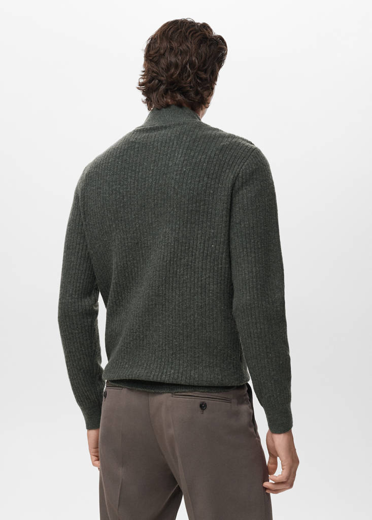 Ribbed-knit cardigan with zip — Dark Green