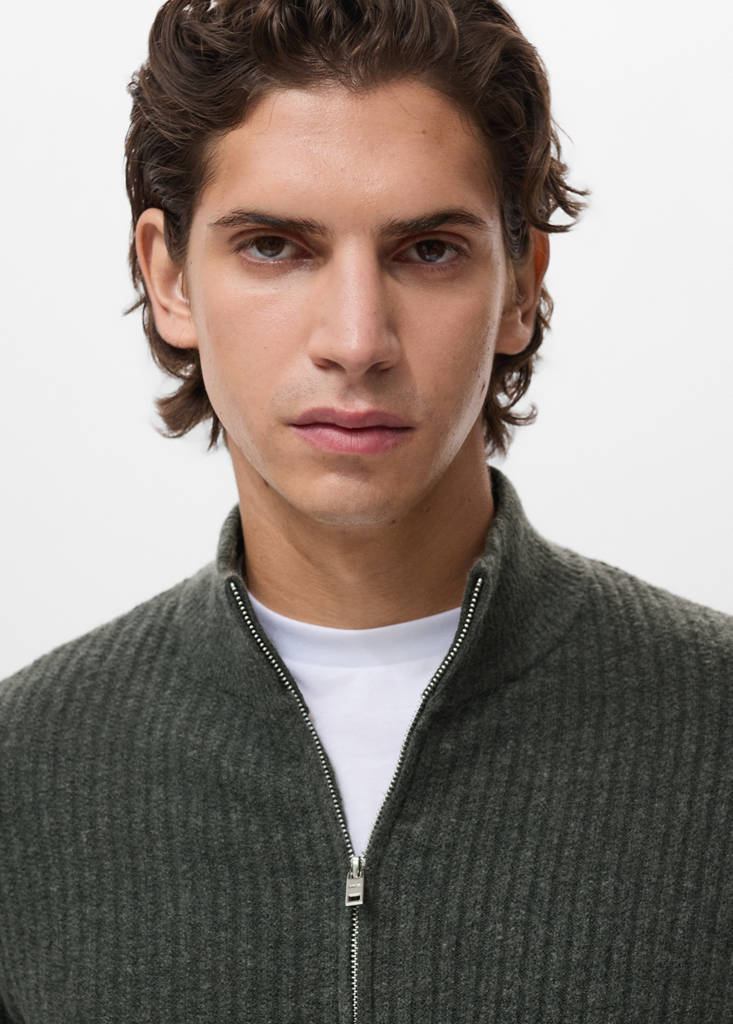 Ribbed-knit cardigan with zip — Dark Green
