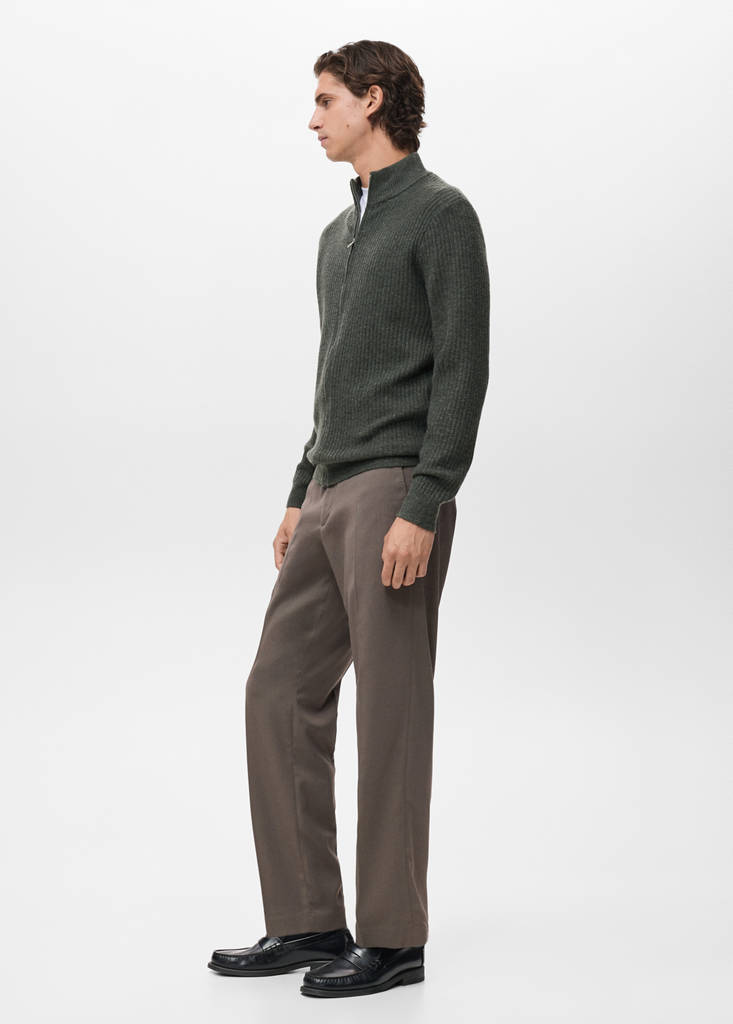 Ribbed-knit cardigan with zip — Dark Green