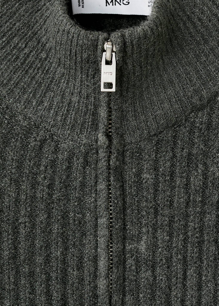 Ribbed-knit cardigan with zip — Dark Green