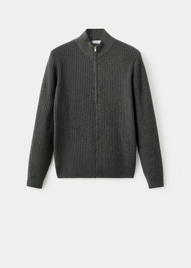 Ribbed-knit cardigan with zip — Dark Green