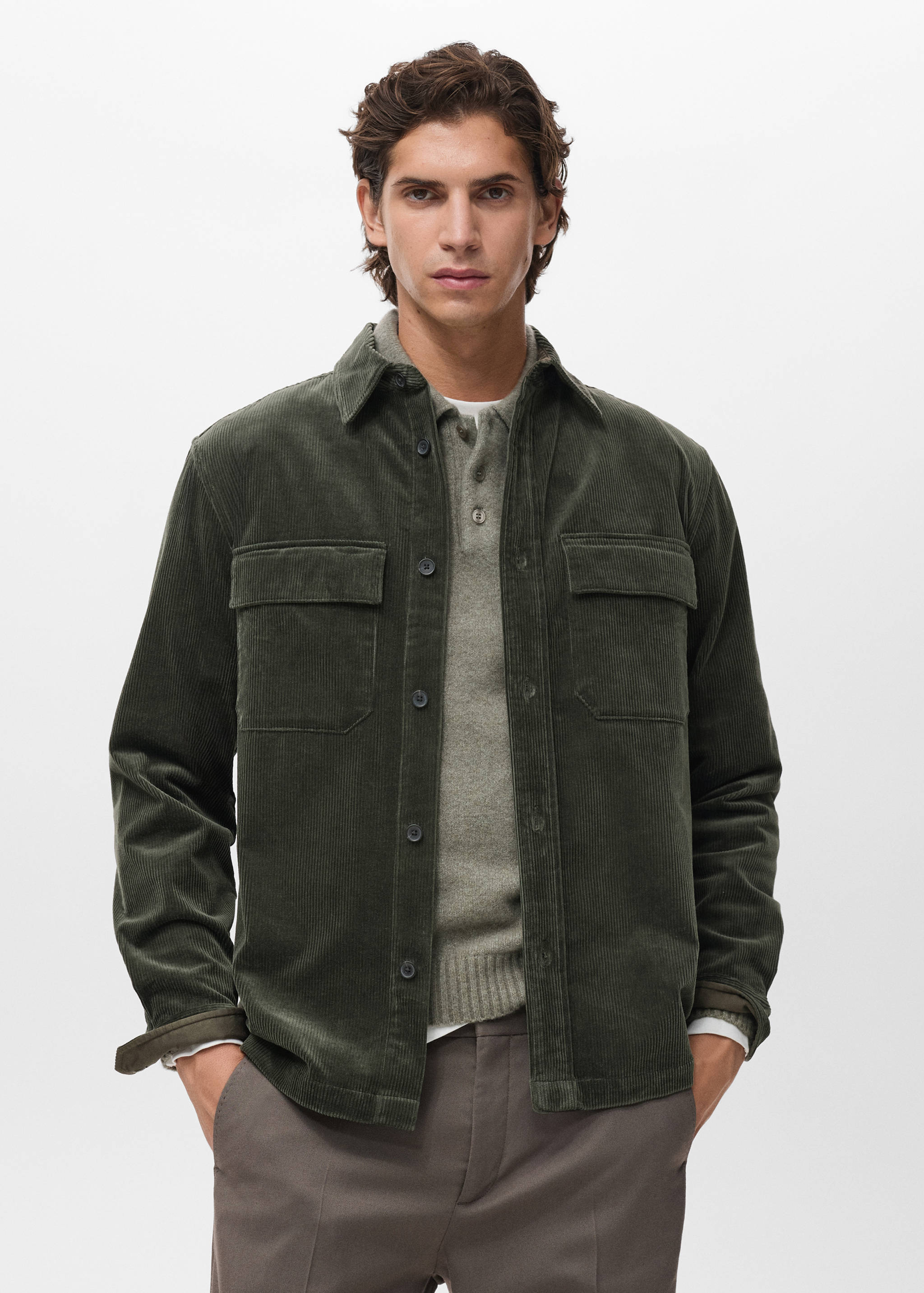 Corduroy overshirt with pockets - Medium plane