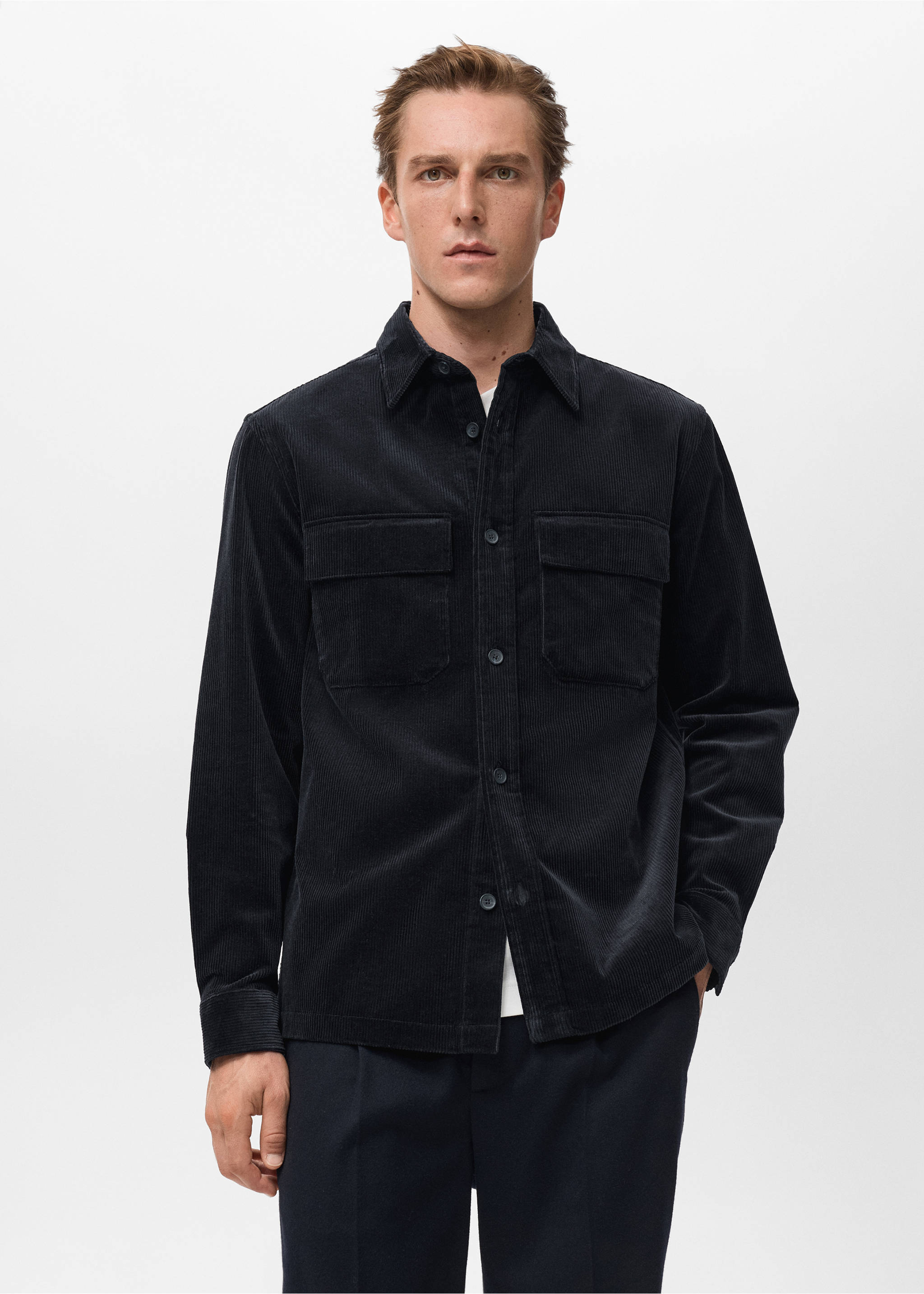 Corduroy overshirt with pockets - Medium plane, Navy. Ref: 17047905-00.