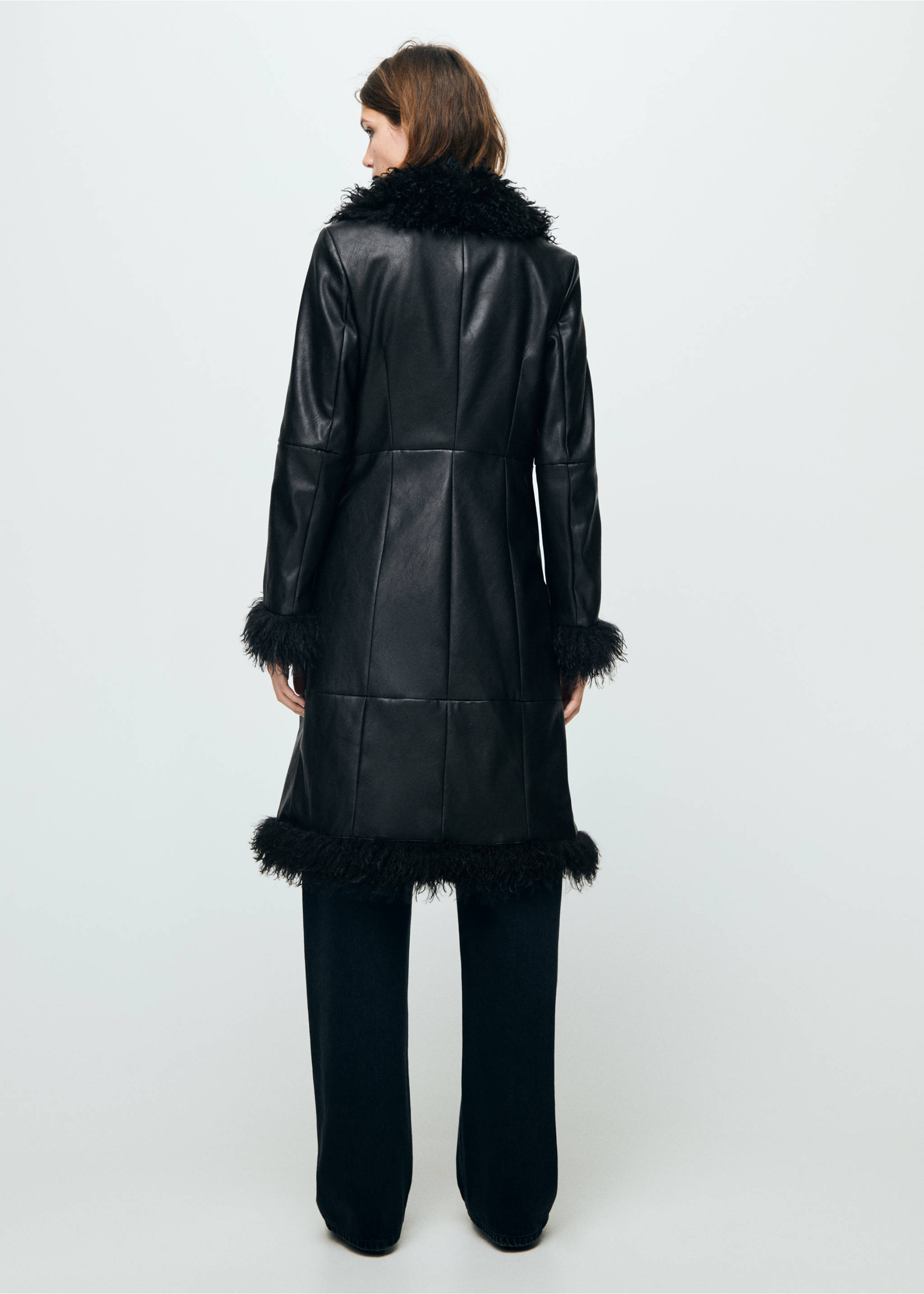 Faux-leather coat with fur trim - Reverse of the article, Black. Ref: 17047907-00.