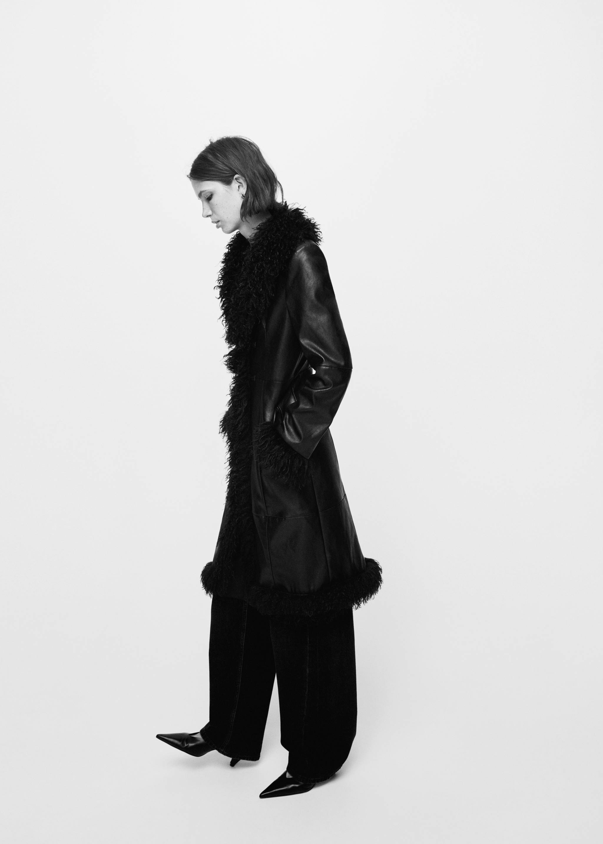 Faux-leather coat with fur trim - General plane