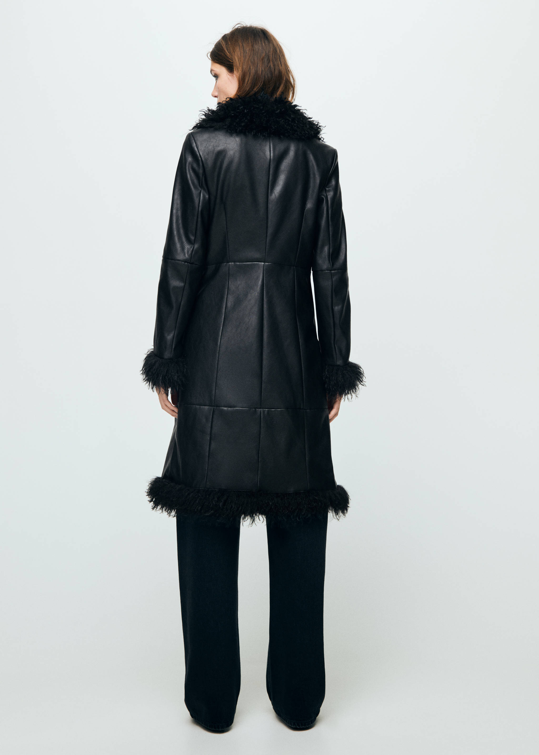 Faux-leather coat with fur trim - Reverse of the article
