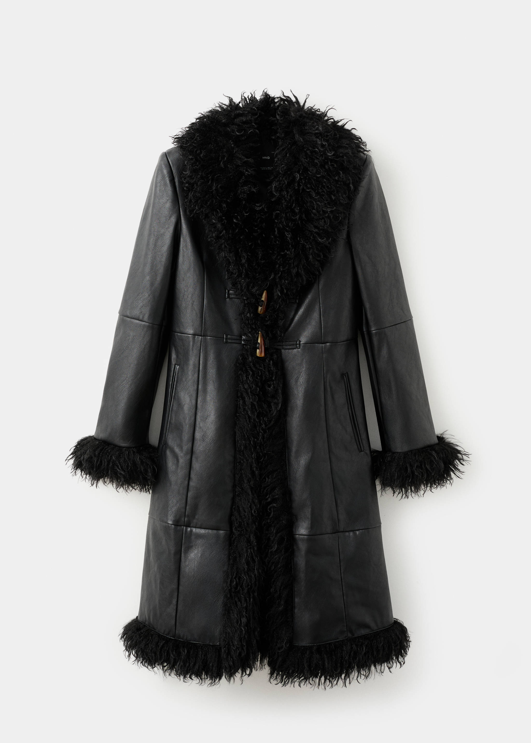 Faux-leather coat with fur trim - Article without model