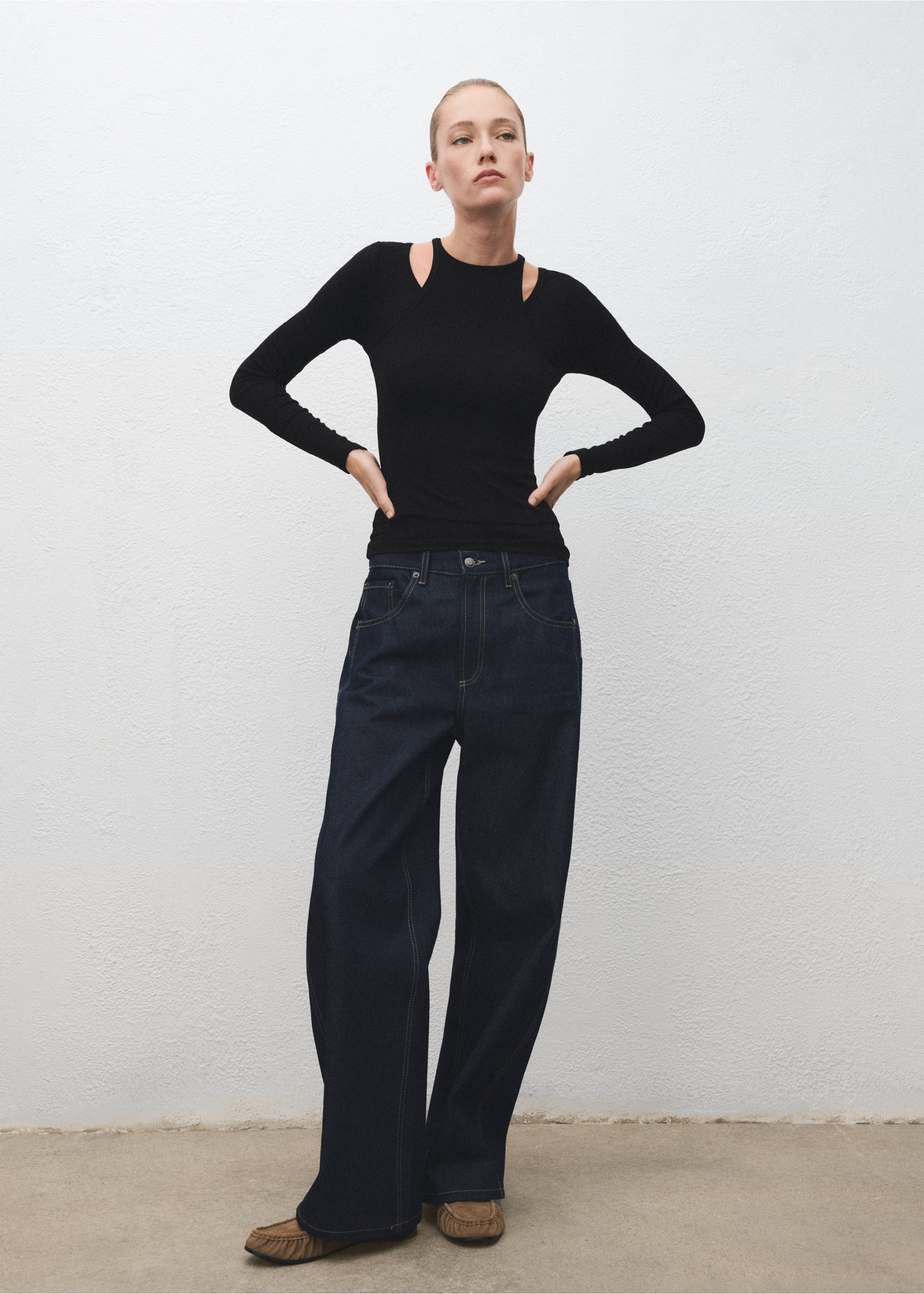 Ribbed combined t-shirt - General plane, Black. Ref: 17047910-00.
