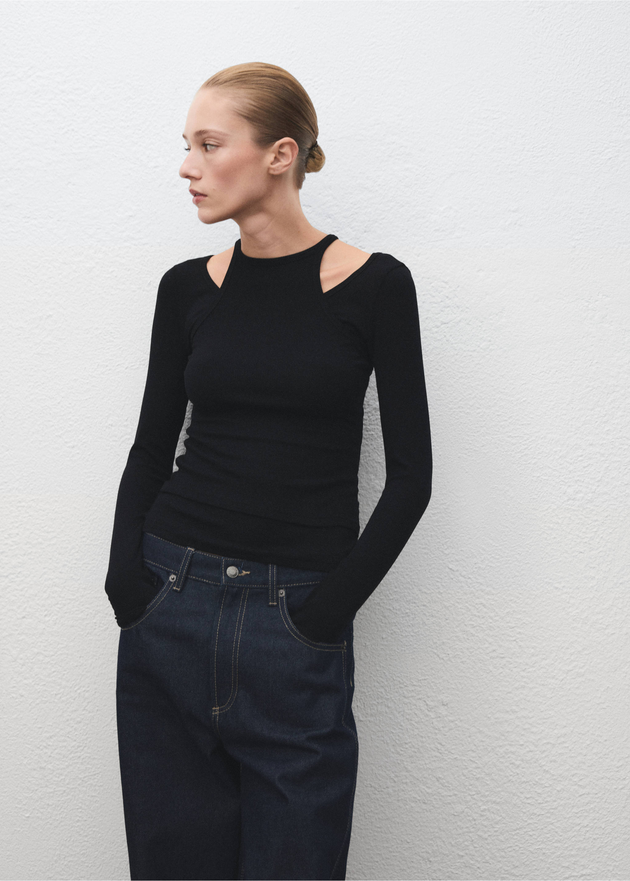 Ribbed combined t-shirt - Medium plane, Black. Ref: 17047910-00.