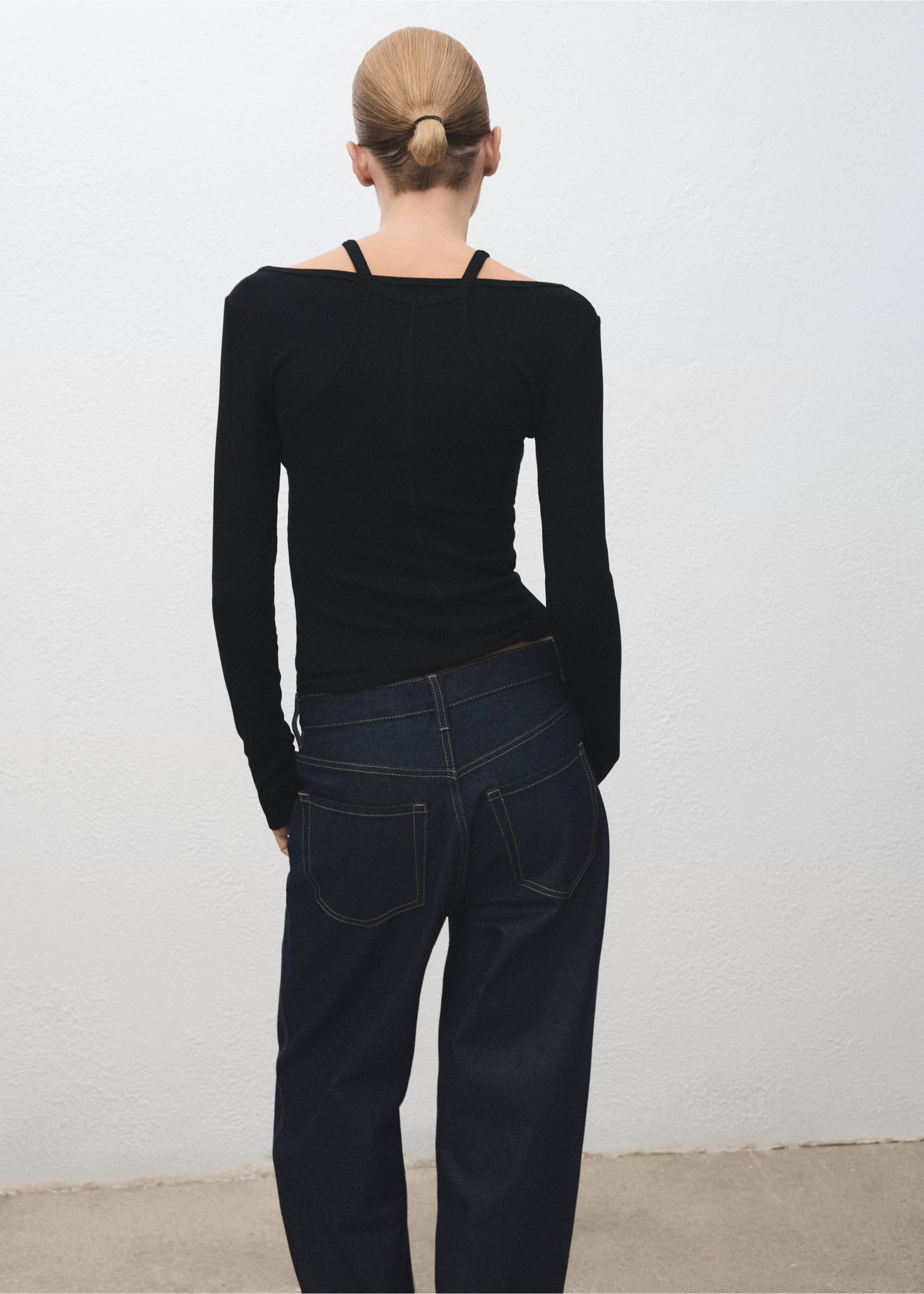 Ribbed combined t-shirt - Reverse of the article, Black. Ref: 17047910-00.