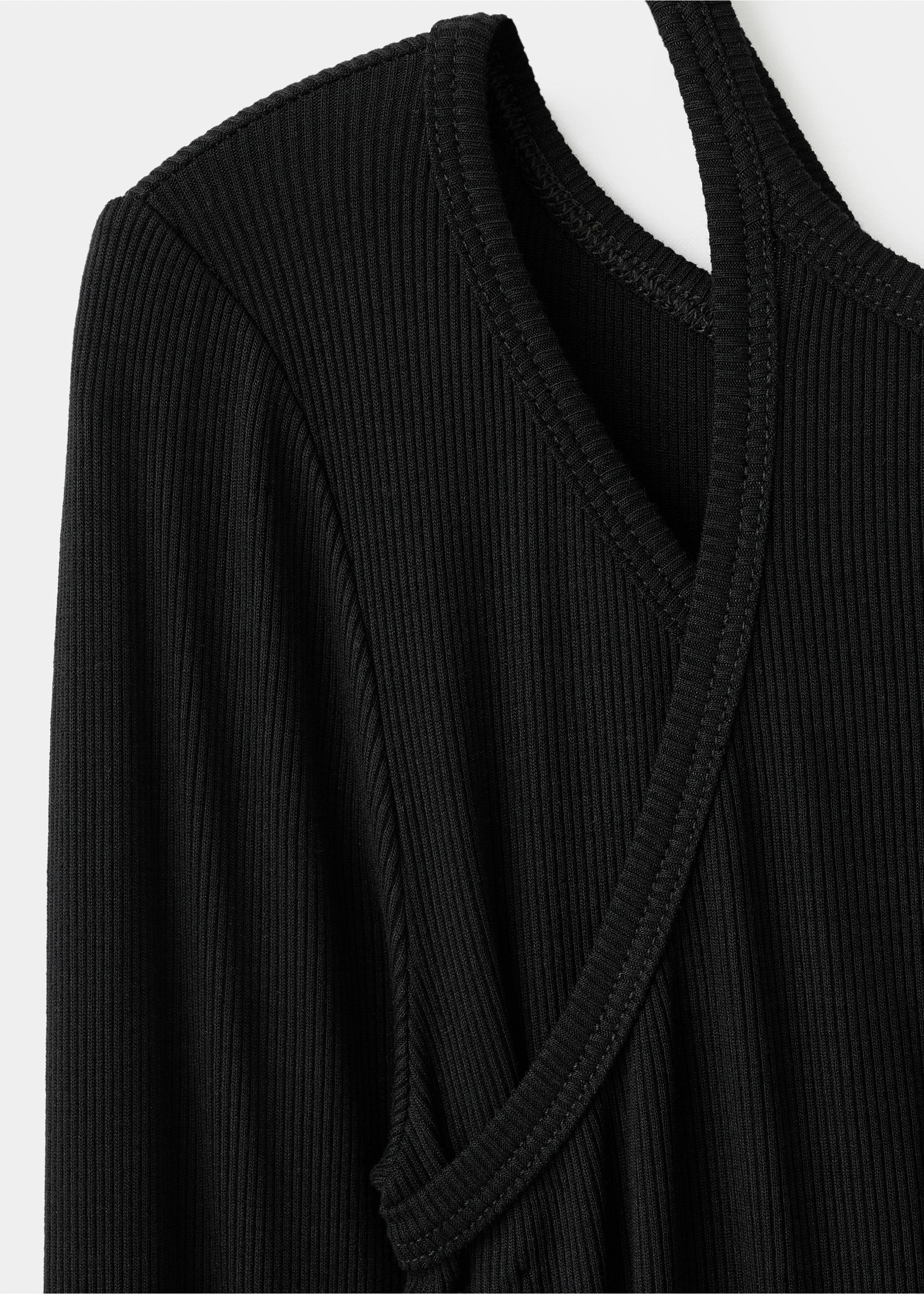 Ribbed combined t-shirt - Details of the article 8, Black. Ref: 17047910-00.