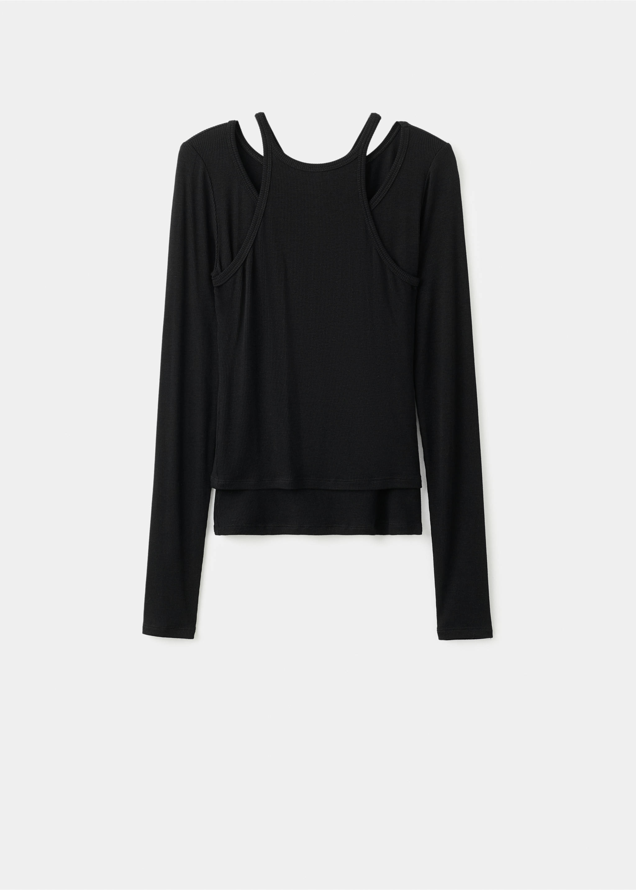 Ribbed combined t-shirt - Article without model, Black. Ref: 17047910-00.