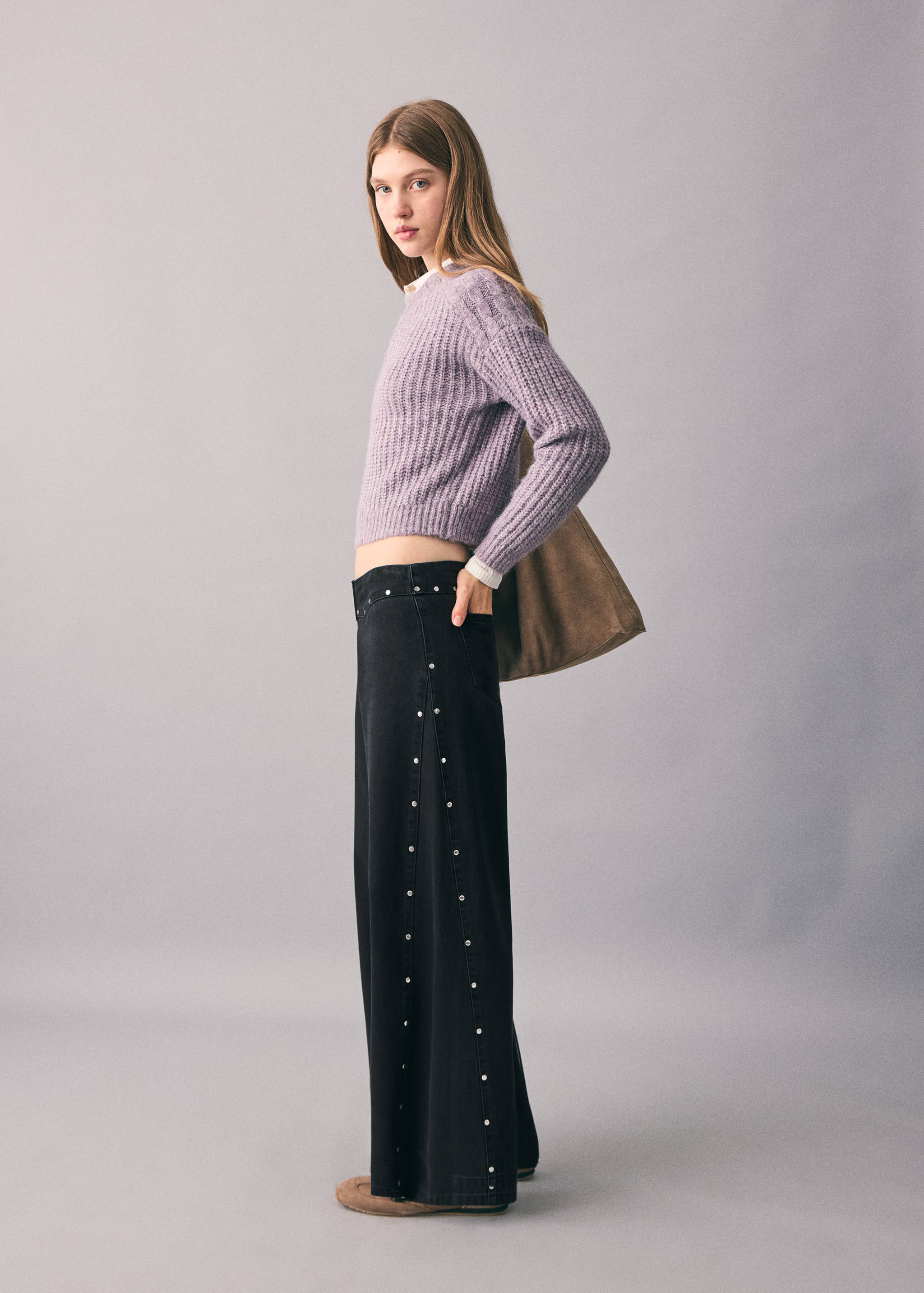 Wide leg jeans with studs - Medium plane