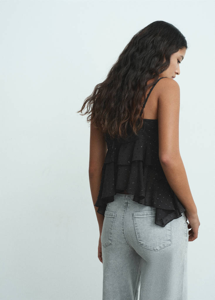 Ruffled plumeti top — Black
