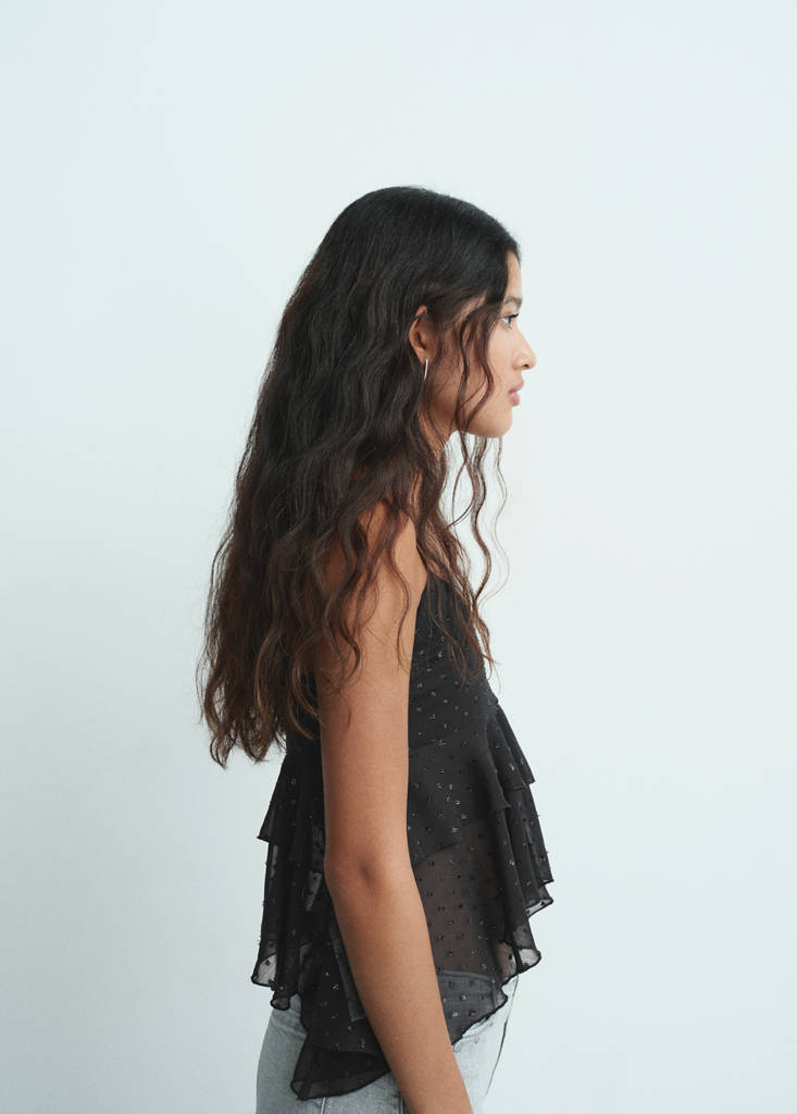 Ruffled plumeti top — Black