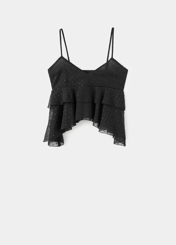 Ruffled plumeti top — Black