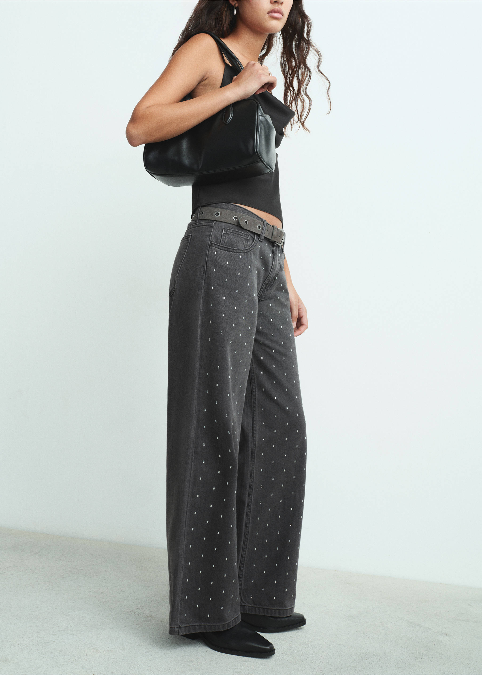 Jeans strass cristales - Plano general, Denim negro. Ref: 17048278-00.