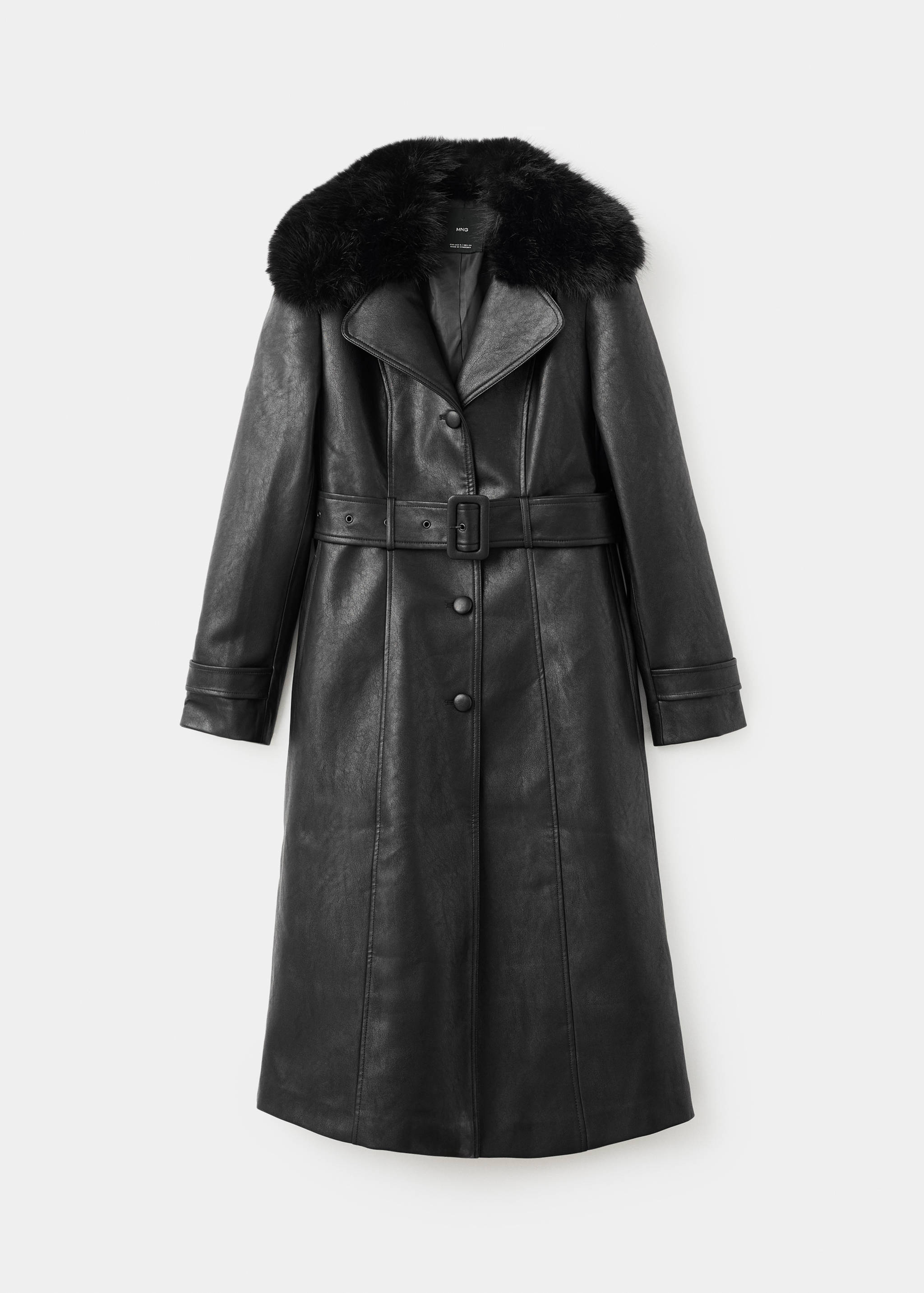 Faux-leather coat with fur collar - Article without model