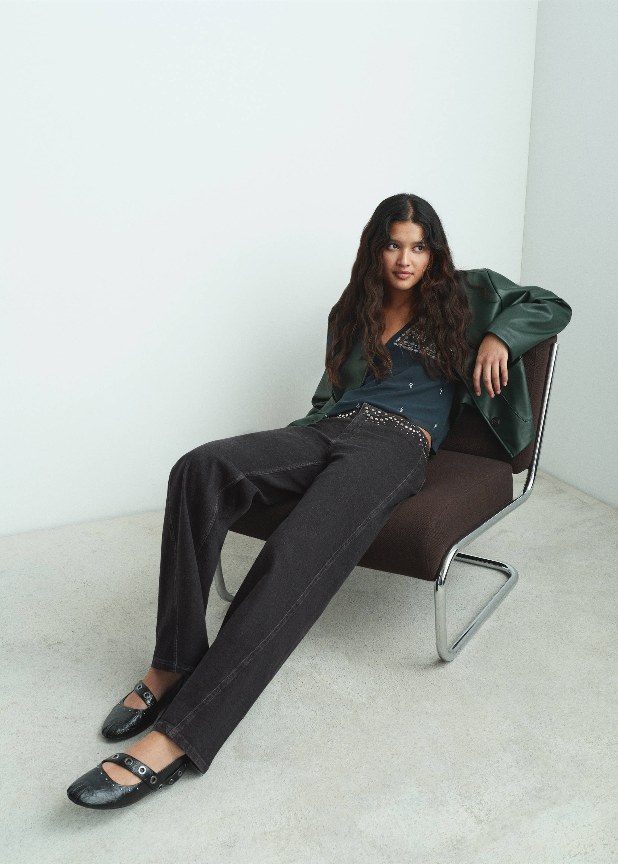 Low-waist studded jeans - Medium plane