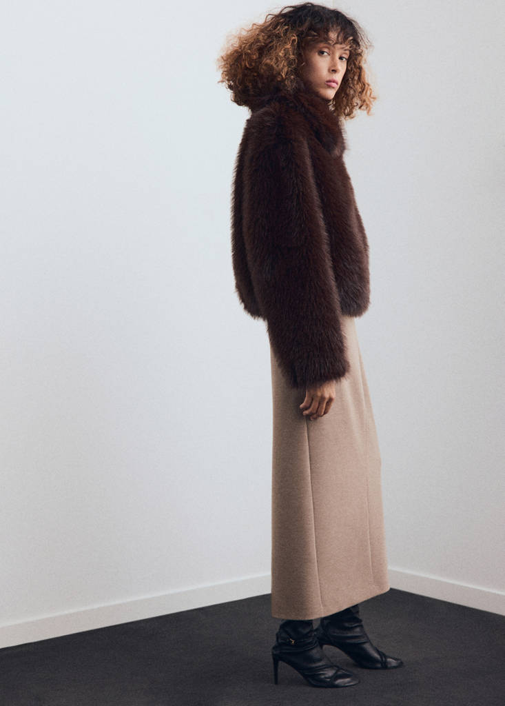 MANGO - Jupe crayon tailleur marron - L