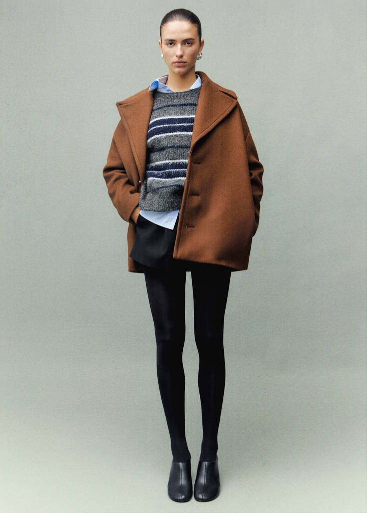 Oversized short wool coat — Medium Brown