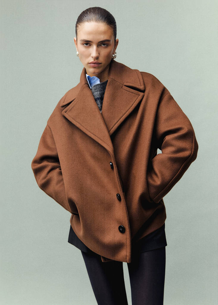 Oversized short wool coat — Medium Brown