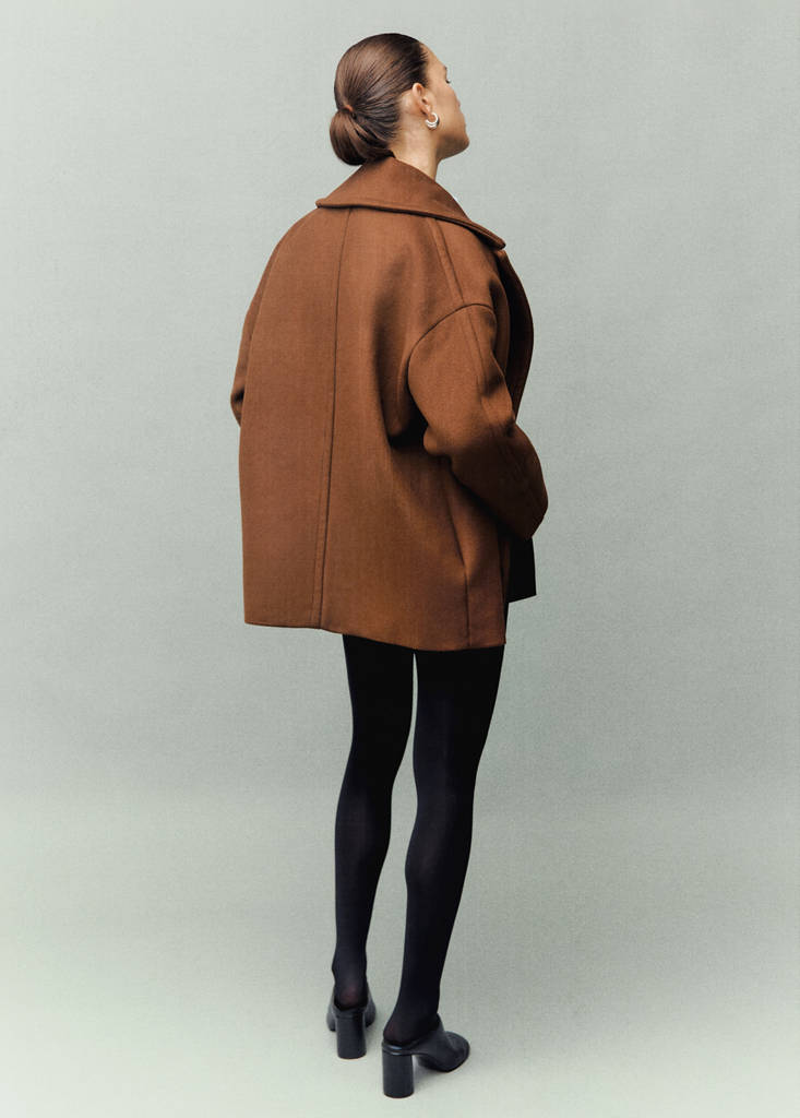 Oversized short wool coat — Medium Brown