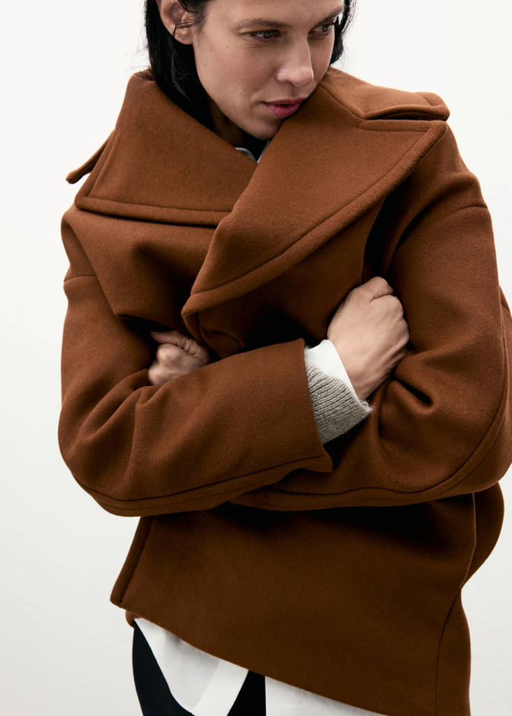 Oversized short wool coat — Medium Brown