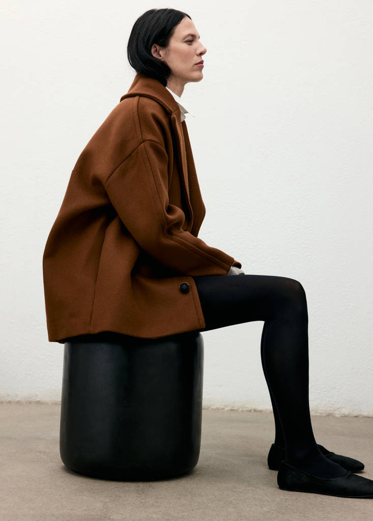 Oversized short wool coat — Medium Brown